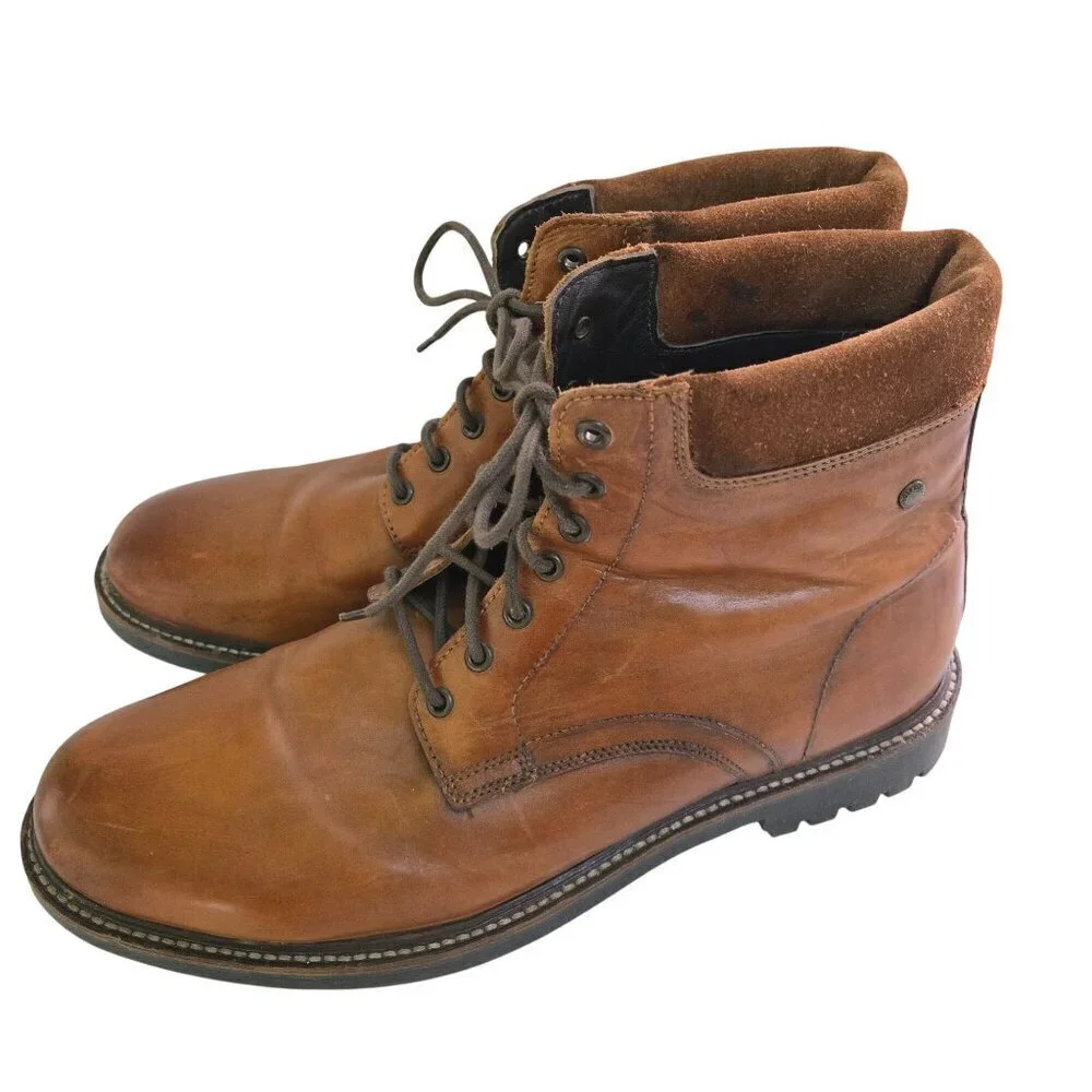 Base London Elk Leather Boots Lace Up Lug Sole Cognac Size 44/11